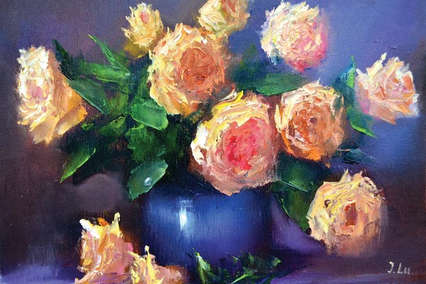 Yellow Roses In A Blue Vase II