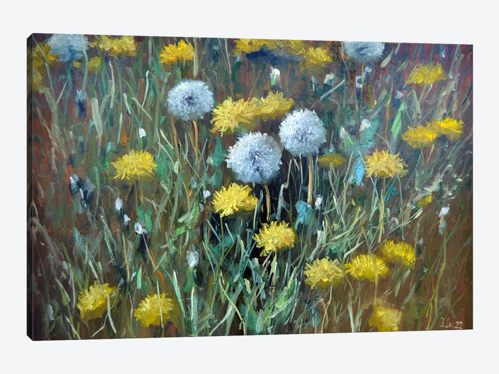Fragment Of A Lawn Of Dandelions by Elena Lukina 1-piece Canvas Artwork