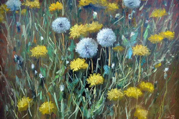 Dandelions: Fragment Of A Lawn Of Dandelions by Elena Lukina