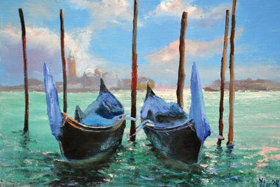 Elena Lukina - Multi Panel Prints: The Gondolas Of Venice by Elena Lukina