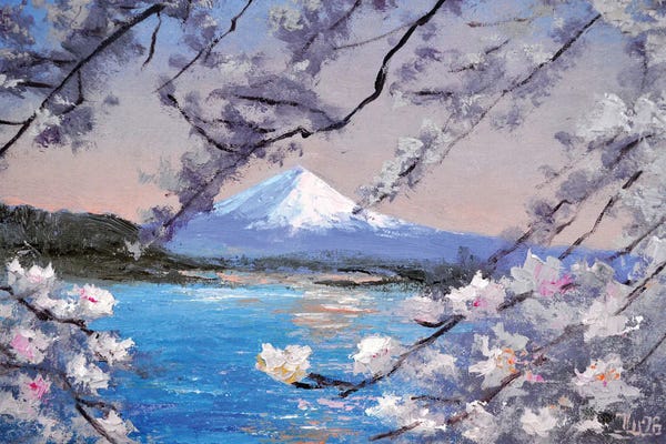 Elena Lukina: Mount Fuji And Cherry Blossoms At Lake Kawaguchiko by Elena Lukina