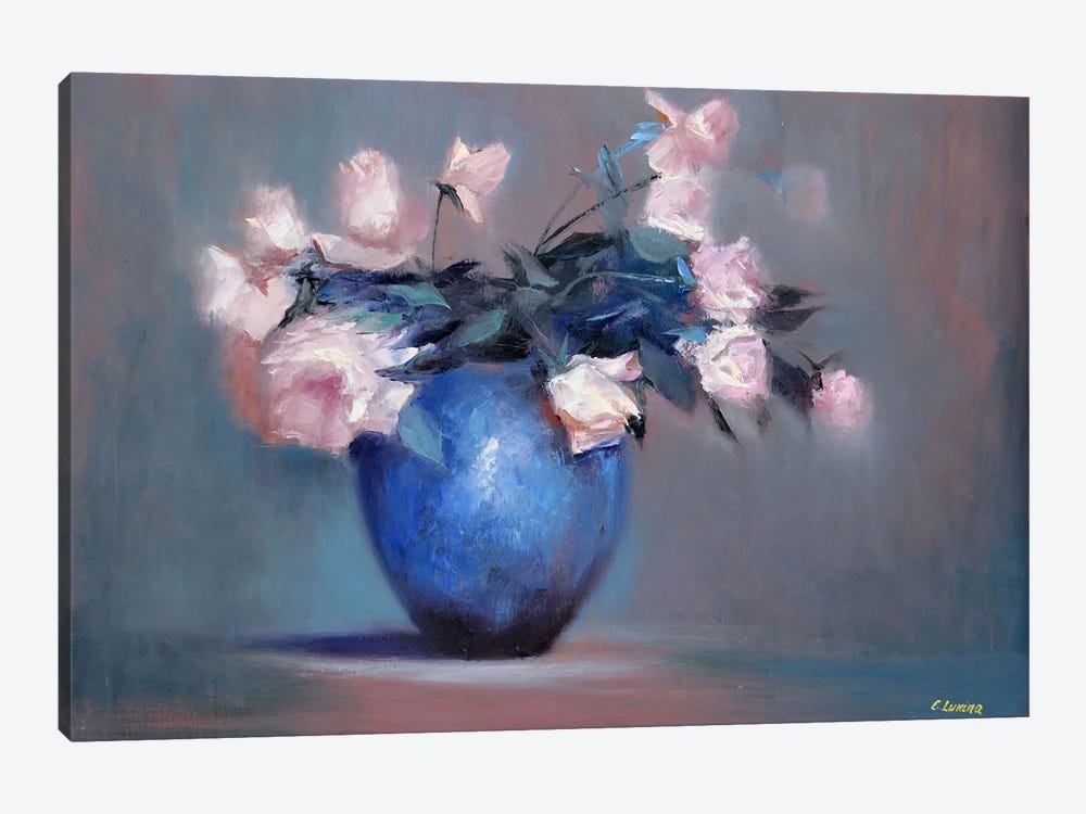 Roses In A Blue Vase by Elena Lukina 1-piece Art Print