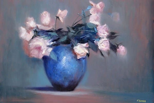 Contemporary Fine Art: Roses In A Blue Vase by Elena Lukina