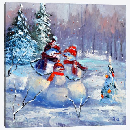 Snowman Family Canvas Print #LKL40} by Elena Lukina Canvas Art Print