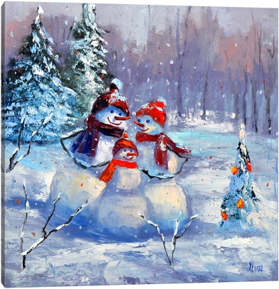 Snowman Family Canvas Art Print - Snowman Art