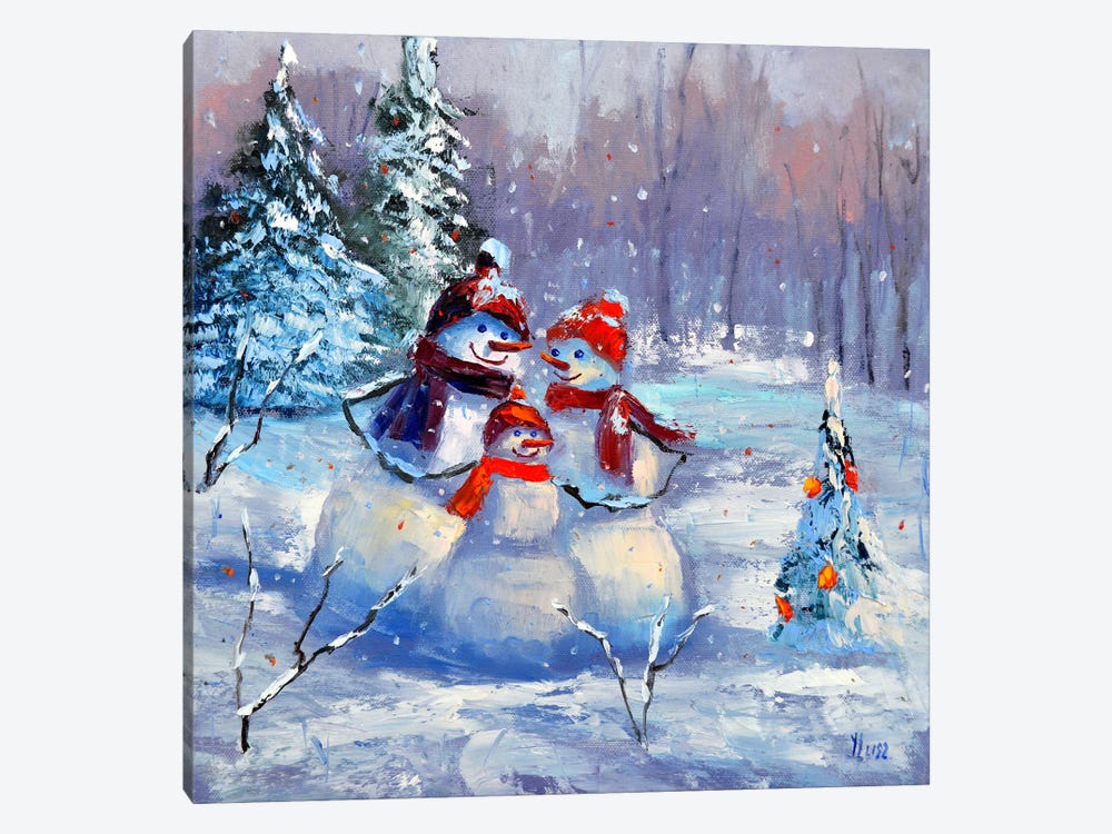 Snowman Family by Elena Lukina 1-piece Canvas Print