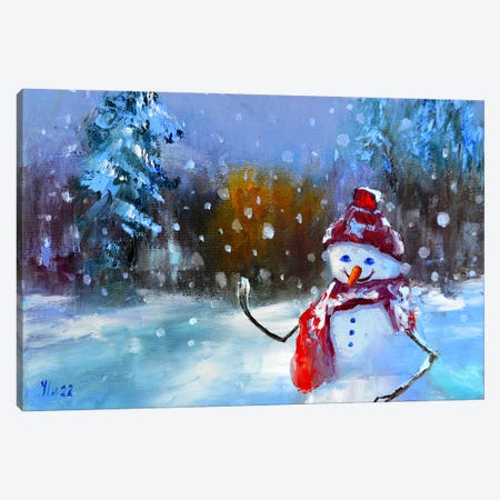Snowman In A Fairy Forest Canvas Print #LKL41} by Elena Lukina Canvas Print