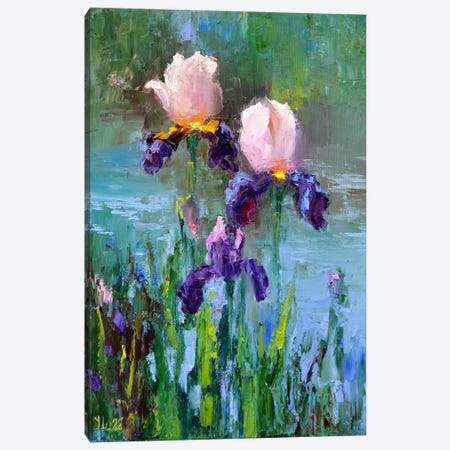 Three Irises By The Pond Canvas Print #LKL51} by Elena Lukina Canvas Art