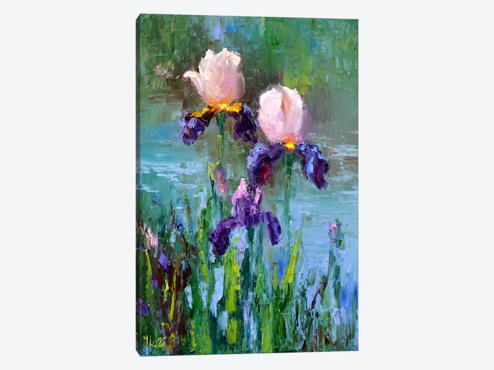 Three Irises By The Pond by Elena Lukina 1-piece Canvas Art Print