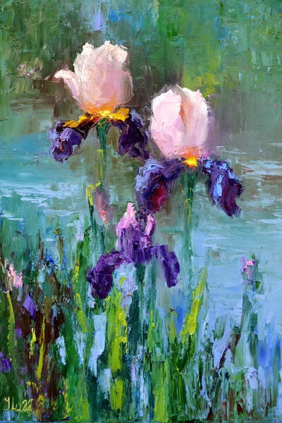 Irises: Three Irises By The Pond by Elena Lukina