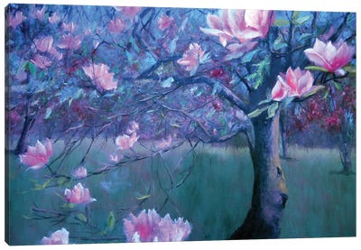 Magnolia In Bloom Canvas Art Print - Blue Art