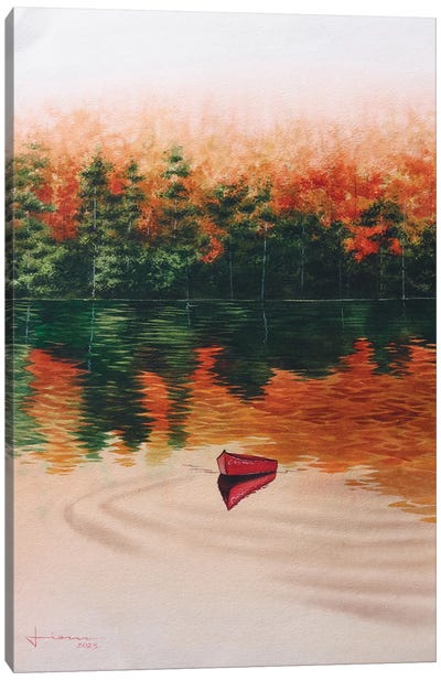Red Boat II Canvas Art Print - Rowboat Art