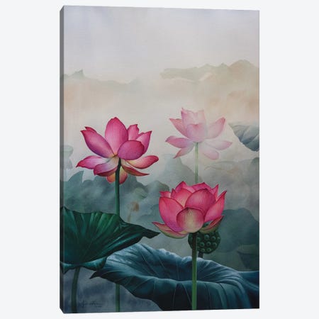 Pink Flowers Canvas Print #LKM110} by Liam Kumawat Canvas Art