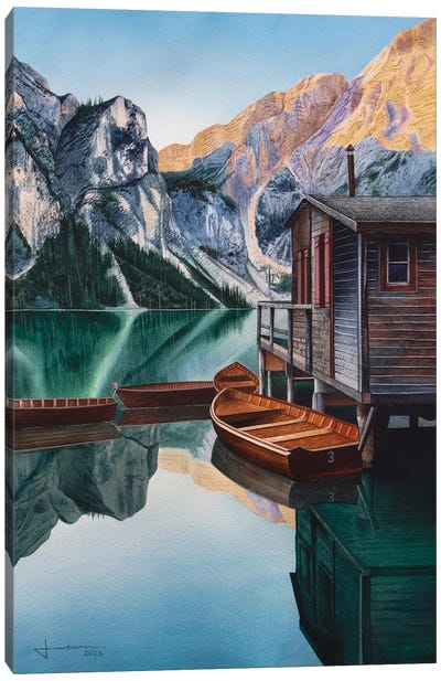 Calm Lake Canvas Art Print - Cabins