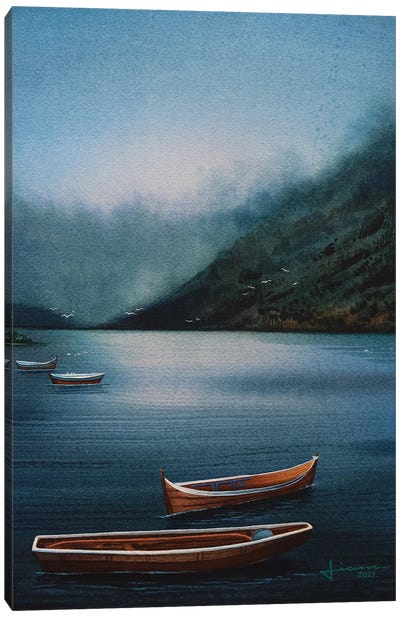 Calm Lake II Canvas Art Print - Rowboat Art