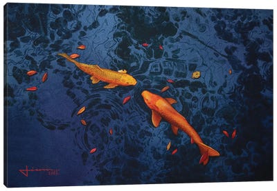 2 Koi Fish Canvas Art Print - Water Art