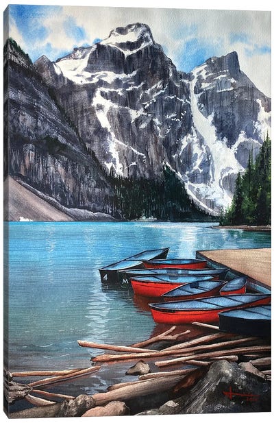 Red Canoe Canvas Art Print - Refreshing Workspace