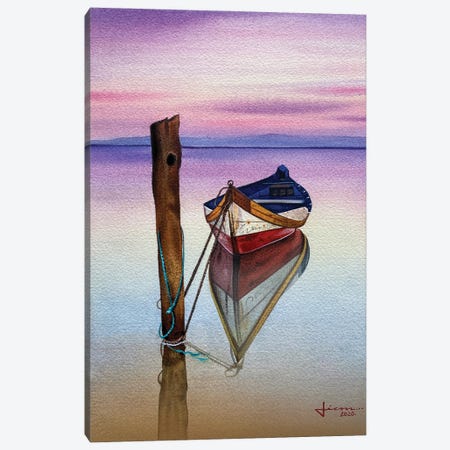 Red Sunset Boat Canvas Print #LKM65} by Liam Kumawat Canvas Art Print