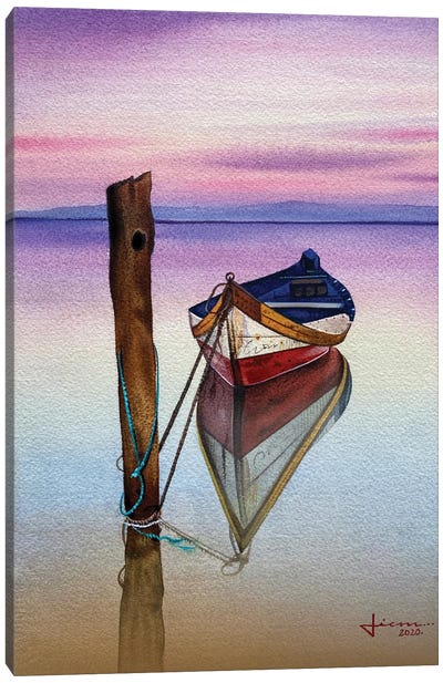 Red Sunset Boat Canvas Art Print