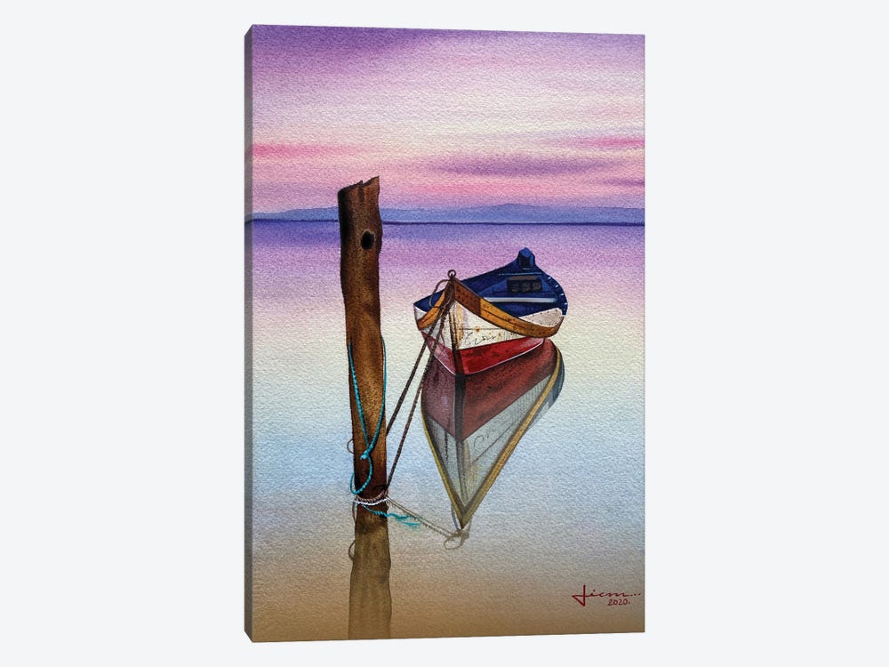 Red Sunset Boat by Liam Kumawat 1-piece Canvas Print
