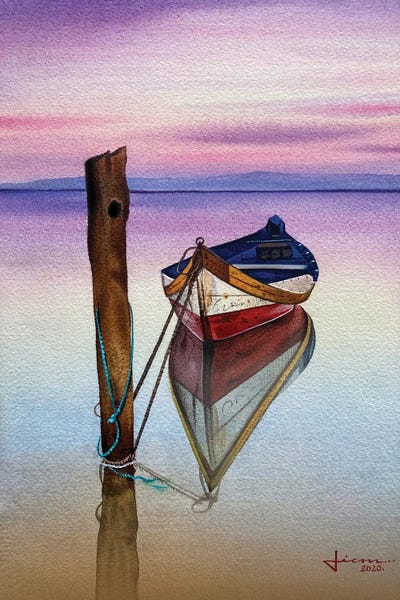Liam Kumawat: Red Sunset Boat by Liam Kumawat