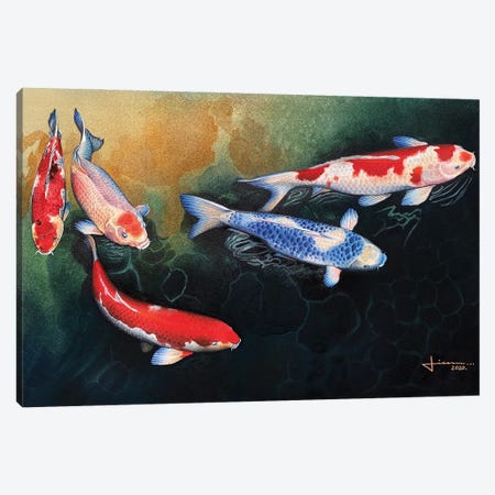 Red and Blue Koi Canvas Print #LKM69} by Liam Kumawat Canvas Wall Art