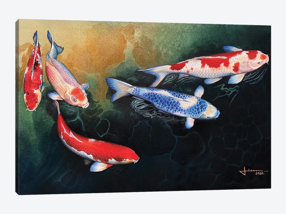 Red and Blue Koi by Liam Kumawat 1-piece Canvas Art Print