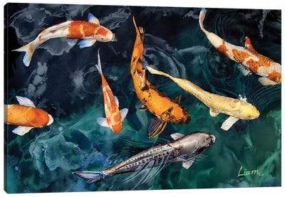 Koi Fish Canvas Art Print - Zen Bedroom Art