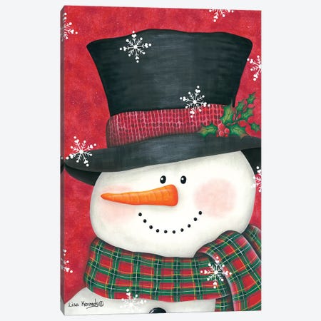 Holly & Red Plaid Snowman Canvas Print #LKN10} by Lisa Kennedy Canvas Artwork