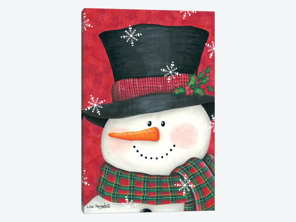 Holly & Red Plaid Snowman by Lisa Kennedy 1-piece Canvas Print
