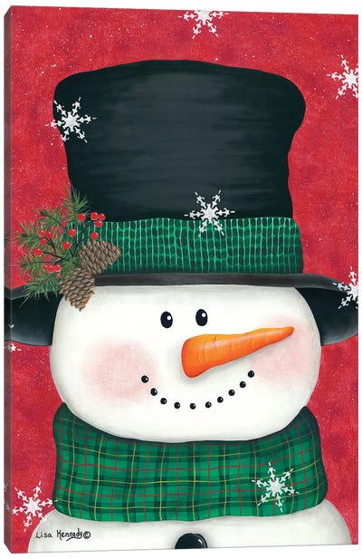 Pine Cones & Green Plaid Snowman Canvas Art Print