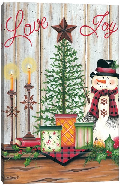 Love & Joy Canvas Art Print - Christmas Trees & Wreath Art