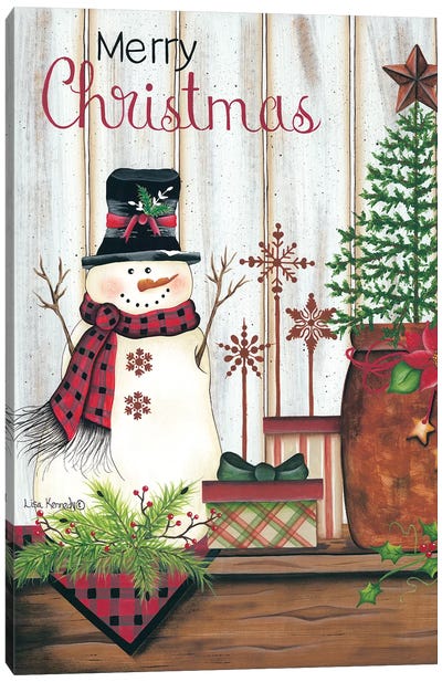 Merry Christmas Canvas Art Print - Christmas Trees & Wreath Art