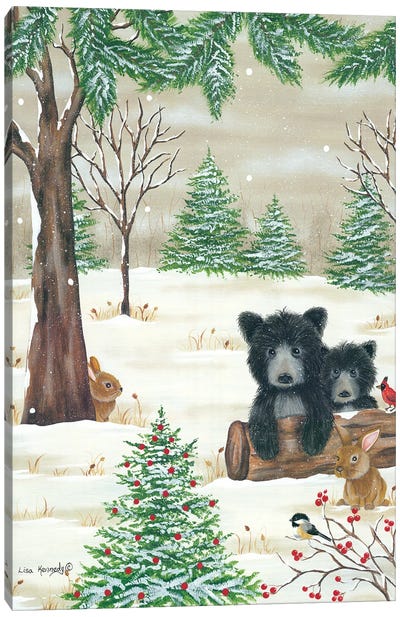 Bears & Bunnies Canvas Art Print - Rustic Winter