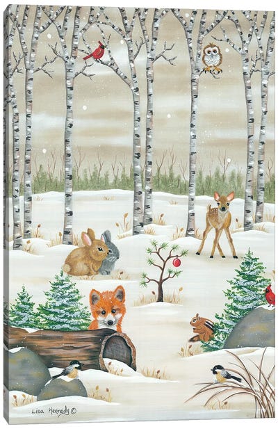 Woodland Critters Canvas Art Print - Christmas Trees & Wreath Art