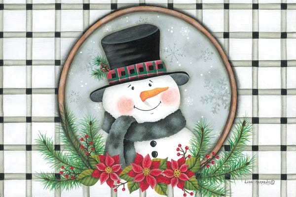 Vintage Christmas: Poinsettia Snowman Portrait by Lisa Kennedy