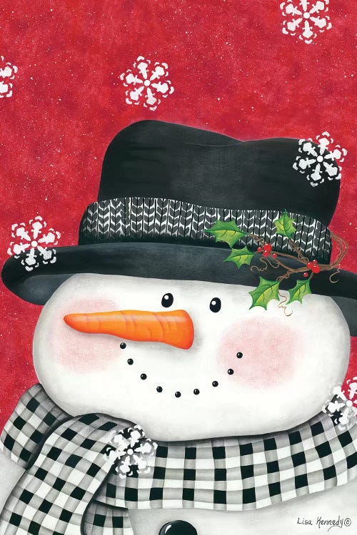 Holly & Black Plaid Snowman by Lisa Kennedy canvas print