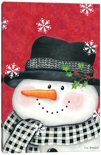 Holly & Black Plaid Snowman Canvas Art Print - Snowman Art