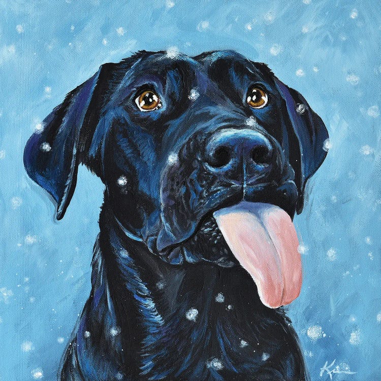 Black Lab Catching Snowflakes