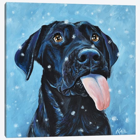 Black Lab Catching Snowflakes Canvas Print #LKV10} by Lindsay Kivi Canvas Art