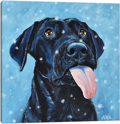 Black Lab Catching Snowflakes Canvas Art Print - Pet Dad