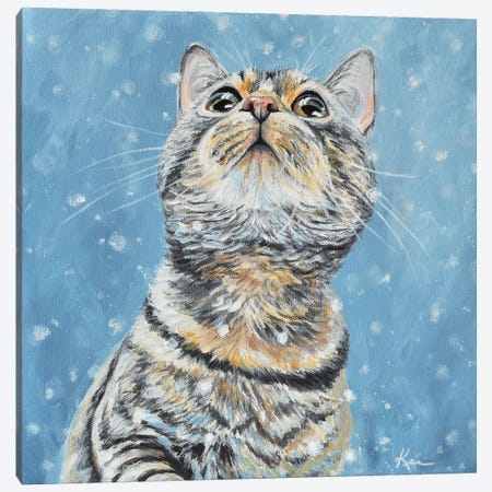 Tabby Catching Snowflakes Canvas Print #LKV14} by Lindsay Kivi Art Print