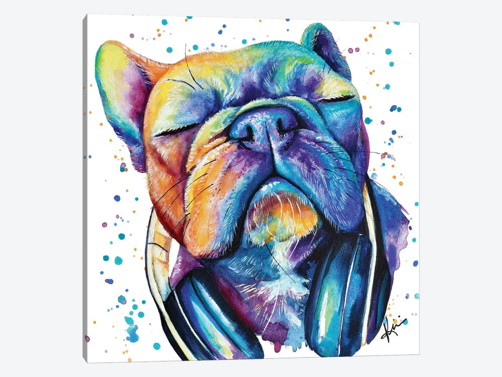 Frenchie With Headphones by Lindsay Kivi 1-piece Art Print