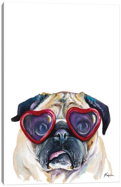 Pug In Glasses Canvas Art Print - Lindsay Kivi