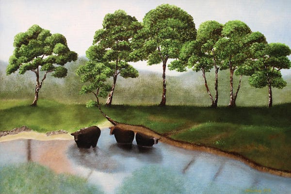 Cheryl Miller Lackey: Cattle In The Creek by Cheryl Miller Lackey