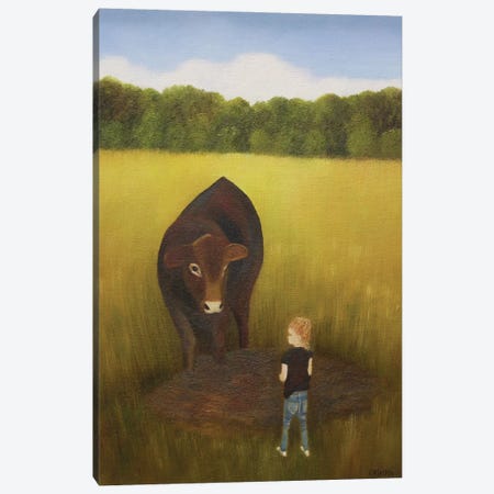 Visiting The Cow Canvas Print #LKY56} by Cheryl Miller Lackey Canvas Wall Art