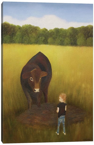 Visiting The Cow Canvas Art Print - Cheryl Miller Lackey