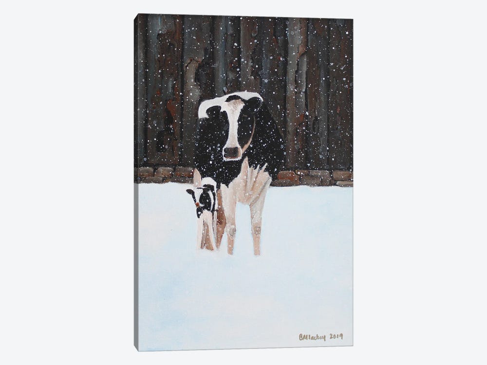 Cow And Calf In The Snow by Cheryl Miller Lackey 1-piece Canvas Art