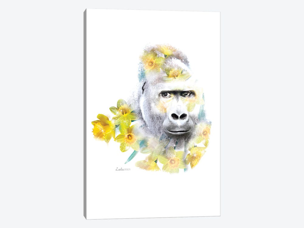 Wildlife Botanical Gorilla by Lola Design 1-piece Canvas Art Print