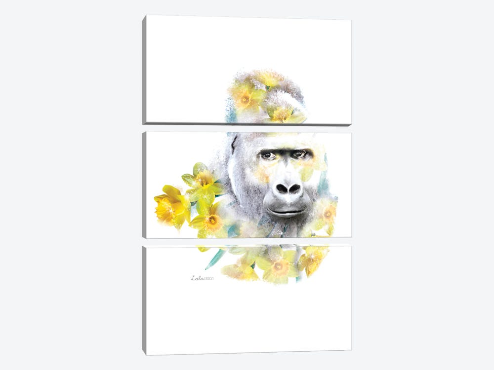 Wildlife Botanical Gorilla by Lola Design 3-piece Canvas Print